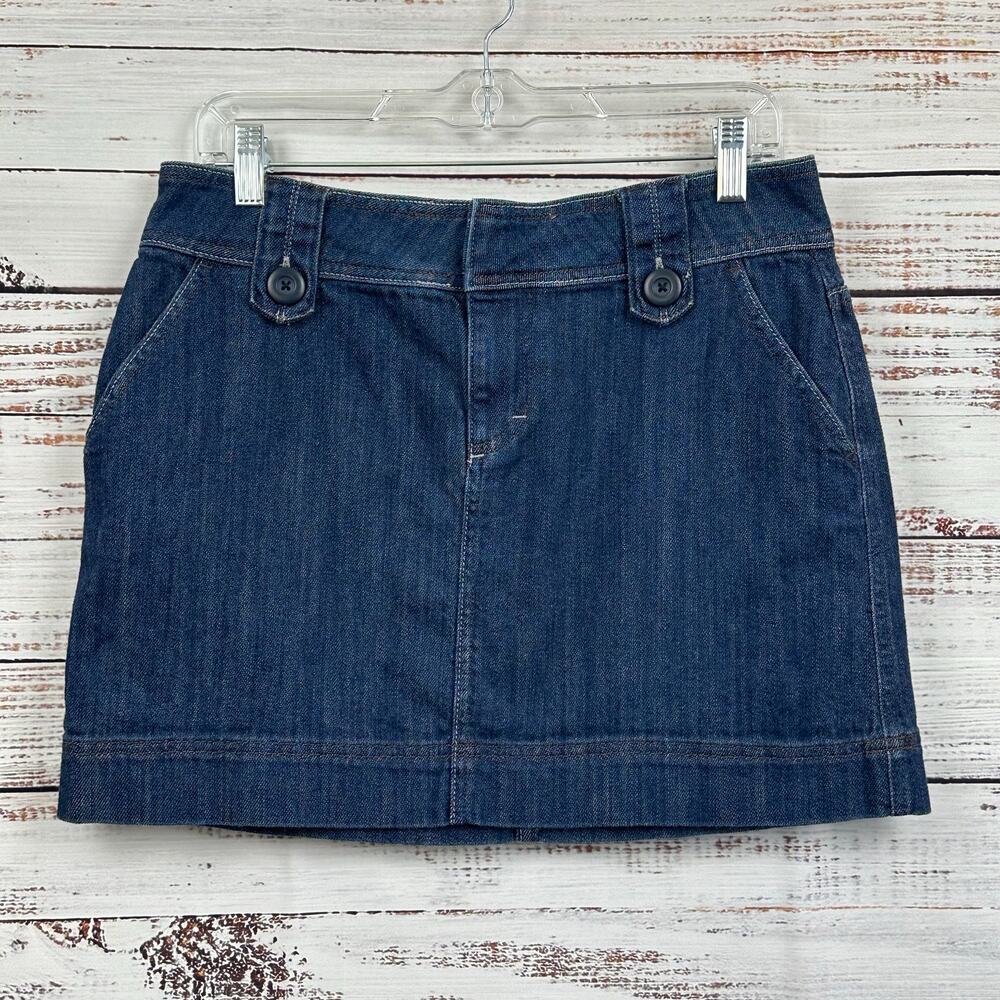 Y2K Elle Denim Mini Blue Jean Skirt Dark Wash Low Rise Cotton Stretch Womens 6